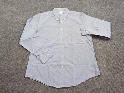 Camisa Brooks Brothers Para Hombre XL Azul Rayas Botón Manga Larga Algodón Regent Foto 1 de 4