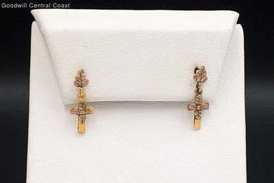 10K Gold Grape Vine Cross Dangle Earrings - Image 1 of 4
