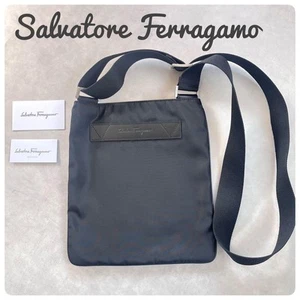 Salvatore Ferragamo Shoulder Bag Nylon Leather Black Men's Made in Italy - Picture 1 of 24