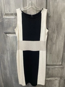 St John Classic Knit Color Block Dress NWT | Size 10 | Caviar/White/Oyster - Picture 1 of 18