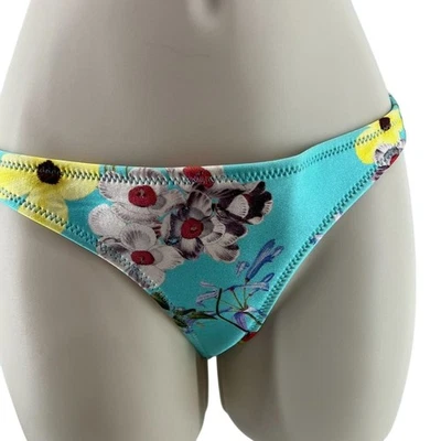 Parte inferior de bikini triangular descarada pequeña azul turquesa floral neopreno pequeña Foto 1 de 4