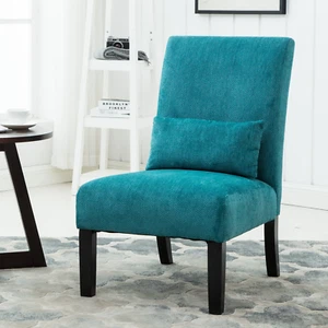Pisano Teal Blue chenille Fabric Armless Contemporary Accent Chair with Pillow - Picture 1 of 6