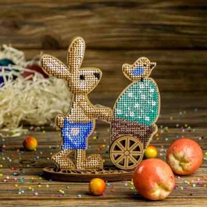 DIY Perlen Stickset auf Holz Osterhase mit Eiern Perlenarbeiten Perlen Bastelset - Bild 1 von 15