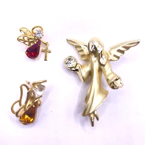 SIGNED VTG Giusti Angel Brooch + Citrine & Garnet Christmas Angel Pins -Lot of 3 - Picture 1 of 10