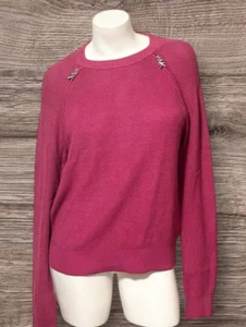 NWT WOMEN'S MICHAEL KORS FUCHSIA CREW NECK ZIP SWEATER SIZE LARGE MSRP $125.00 - Picture 1 of 6