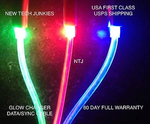 GLOW POWER CABLE LED light data sync charger USB for iPhone X 8 7 5S 5C 6 plus - Picture 1 of 6