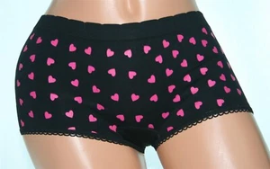 Black Boyshort with Dark Pink Hearts all over it and Loops on Leg Bands Size L - Bild 1 von 2