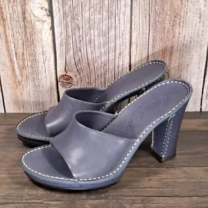 Sandali TODS tacco grosso slide pelle blu ardesia scarpe da donna taglia 5,5 - Foto 1 di 8