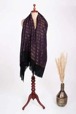 Shimmery Cashmere Scarves Purple Black and Gold Contemporary Pashmina Shawl - Image 1 of 4