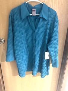 NWT Laura Scott Shirt Women's 20/22 Turquoise Pleated 3/4 Sleeves Button Up - Picture 1 of 9