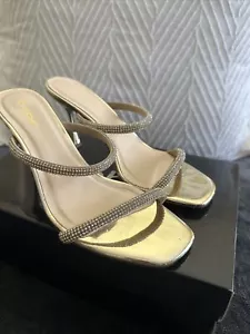 BEBE Gold Metallic Strappy Sandal Heels Rinestone Wmns 8.5 Strappy Camilah - Picture 1 of 8