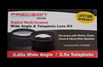 Precision Design Digital Multi-Coat 2.5X Telephoto .45x Wide-Angle Lens Kit Used - Image 1 of 4