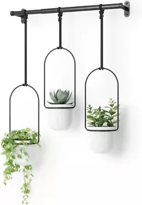 Hanging Planter for Window, Indoor Herb Garden, Set of 3, White/Black - Picture 1 of 12