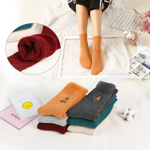 5 Pack Women Wool Socks Cartoon Bear Cashmere Thick Warm Soft Solid Casual Socks - Picture 1 of 9