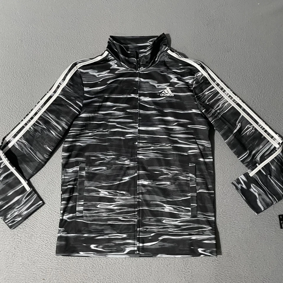 Adidas Big Boy's Black Print Tricot Full Zip Track Jacket Size Medium