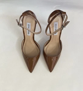 Steve Madden Alisha Heels Brown Patent Leather Ankle Strap Sz 6.5 - Picture 1 of 10