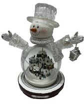 VTG Thomas Kinkade ‘07 White Christmas Glass Snowman Village w/Working Train EUC