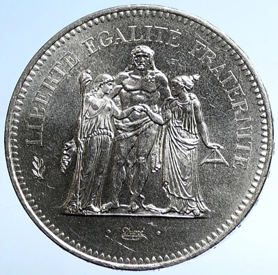1977 年法国大号 HERCULES 格言老式/复古银币 50 FRANCS 法国硬币 i107730 — 第 1/3 张图片