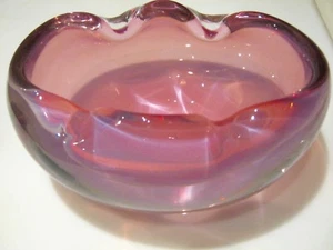 Schwere Kunst Glasschale Rose Rosa Tischplatte Oval 7 x 6 Zoll Mundgeblasen Freiform 4 Pfund - Bild 1 von 4