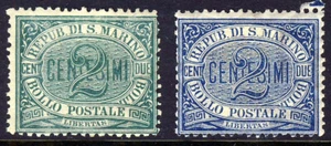 SAN MARINO ITALY 1877 & 1894 Both 2c. Values from First Issue SG 1 & SG 18 MINT - Picture 1 of 2
