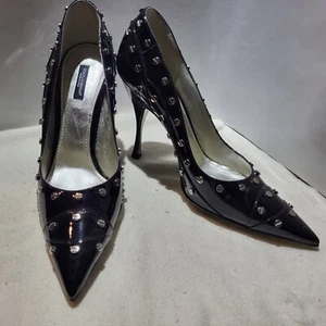 Dolce & Gabbana Stiletto Pumps Silver Screw Italy 40.5  Black Patent EUC $850+ - Picture 1 of 8