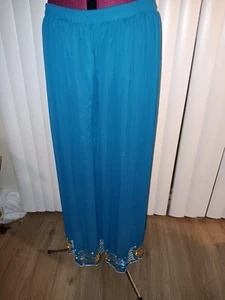 pants Beaded Harem Belly Dance Sari Blue Sz 10-14 boho Festival rave evening - Picture 1 of 5