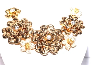 JOAN RIVERS CRYSTAL & SIM. PEARL GILDED GARDEN BIB NECKLACE, #0301 (2227-22) - Picture 1 of 5