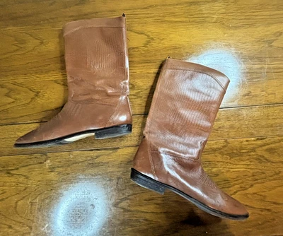 Nicole Brown Saddle Distressed Genuine Leather Boots Lizard Embossed Size 9.5 M - Image 1 of 4