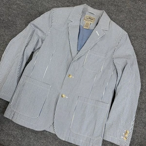 LL Bean Blazer Mens 40S Blue White Stripe Seersucker Chore Pocket Casual Short - Picture 1 of 11