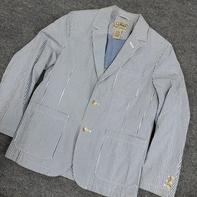 LL Bean Blazer Mens 40S Blue White Stripe Seersucker Chore Pocket Casual Short - Image 1 of 4
