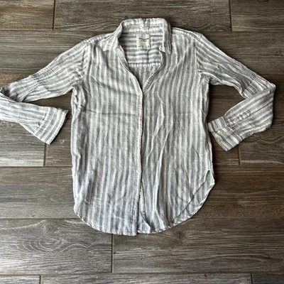 Camisa Abercrombie a Rayas Novio Mezcla de Lino Abotonada Mujer M Preppy Foto 1 de 4