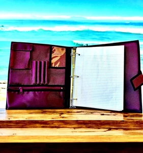 Vintage 90’s 3 Ring Binder Notebook Rugged Burgundy Fabric Paper Pockets - Picture 1 of 13