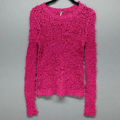 Suéter Free People Para Mujer XS Rosa Caliente Boucle Tejido Texturizado Cuello Redondo Mezcla de Lana Foto 1 de 4