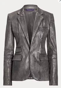 Ralph Lauren Purple Label Parker Denim Chrome Foil Blazer Jacket Size 10 $2230 - Picture 1 of 11