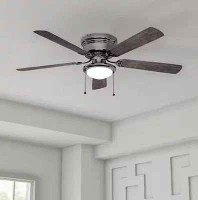 Hampton Bay Hugger 52 in. LED Indoor Pewter Gunmetal Ceiling Fan with Light Kit - Image 1 of 4