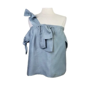 NWT $154 PS The Label Women’s Size S Blue Bows Off The Shoulder Top Blouse - Picture 1 of 9