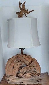 Vintage Mid Century Modern Driftwood Table Lamp With Original Lamp Shade - Picture 1 of 10