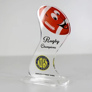 ACRYLIC COLOUR TROPHY AWARD CUSTOM DESIGNED FOR RUGBY SPORTS - Picture 1 of 3