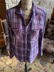 Anthropologie Harper lila Flanellbluse $ 44 hinten geschlitzt S M 36" - Bild 1 von 12