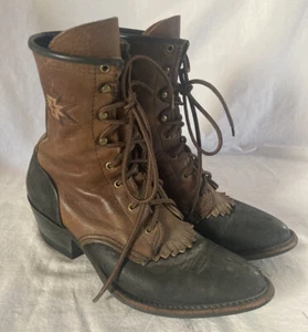 Vintage Abilene Womens Kiltie Brown Leather Boots Western Aztec Size 5 1/2 EUC - Picture 1 of 8