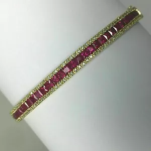 10 Ct Princess Cut Lab-Created Red Ruby Tennis bracelet 14K Yellow Gold Plated - Picture 1 of 4