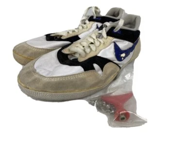 复古 80 年代耐克鞋 High Jump Track Spikes 尺码 10.5 OG 白色/蓝色原样 — 第 1/4 张图片