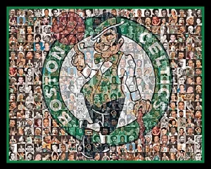 Arte fotográfico estampado en mosaico de los Boston Celtics con más de 130 jugadores pasados y presentes - Imagen 1 de 13