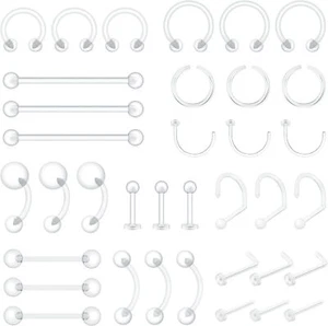 36pcs Plastic Nose Septum Rings for Surgery Clear Tongue Nipple Belly Eyebrow Tr - Picture 1 of 7