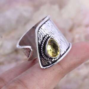 Citrine Gemstone Handmade Adjustable Silver Ring of UK Size P