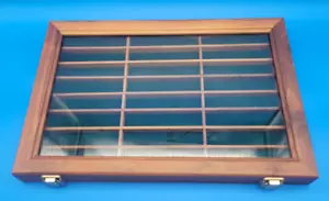Fountain Pen Display box for 24 pens Glass and wood NIce condition 18" x 12" - Picture 1 of 12
