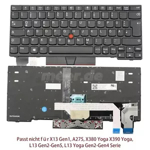 Neu Deutsch Tastatur für Lenovo Thinkpad X280 X390 X395 A285 mit Beleuchtung - Bild 1 von 4