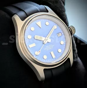 Full Automatic Solid TITANIUM 36mm Diver Blue Dial SAPPHIRE Mod NH35A 24jewels - Picture 1 of 9