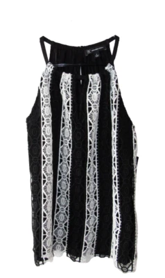 INC International Concepts Size S Black & White Crochet Overlay Tank Top - Image 1 of 4