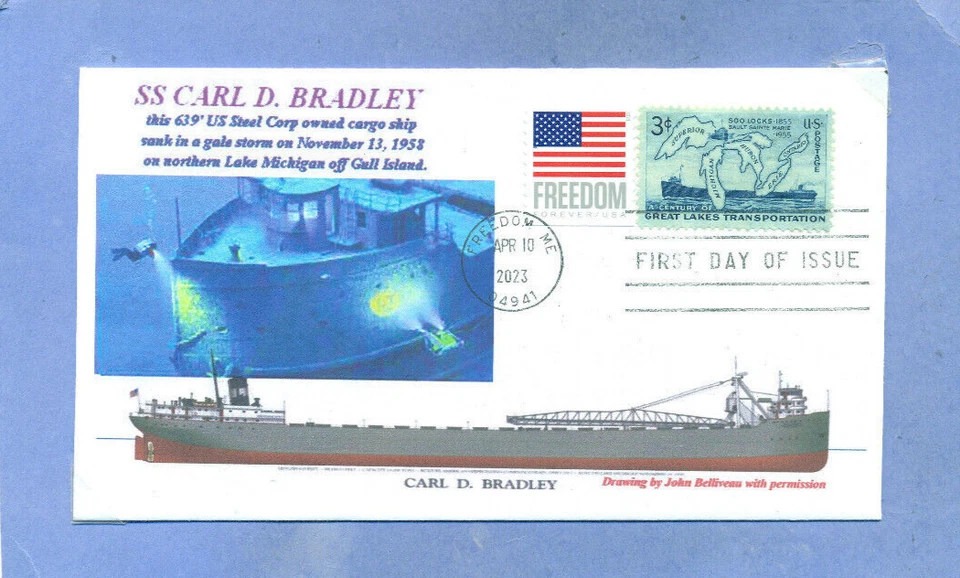 SS CARL D. BRADLEY Great Lakes cargo ship sunk in 1958 storm Photo First Day PM  - Image 1 of 1